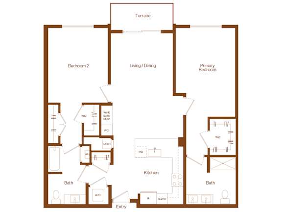 B6 - 2 bedroom - 2 bath - 2D floor plan