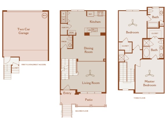 Foothills at Old Town - th-C1 (Olive) - 3 bedrooms and 2.5 bath - 2D floor plan