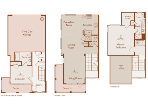 Foothills at Old Town - th-H1 (Blue Oak) - 2 bedrooms and 2.5 bath - 2D floor plan