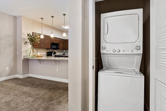 First and Main Apartments full-sized stackable washer/dryers