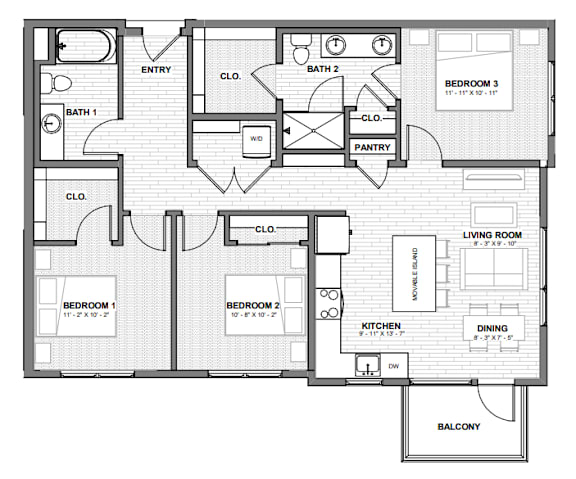 A black and white floor plan of a house with labeled rooms.