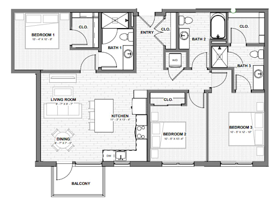 A black and white floor plan of a house with labeled rooms.