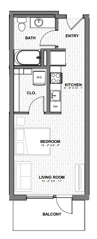 A floor plan of a house with a balcony.