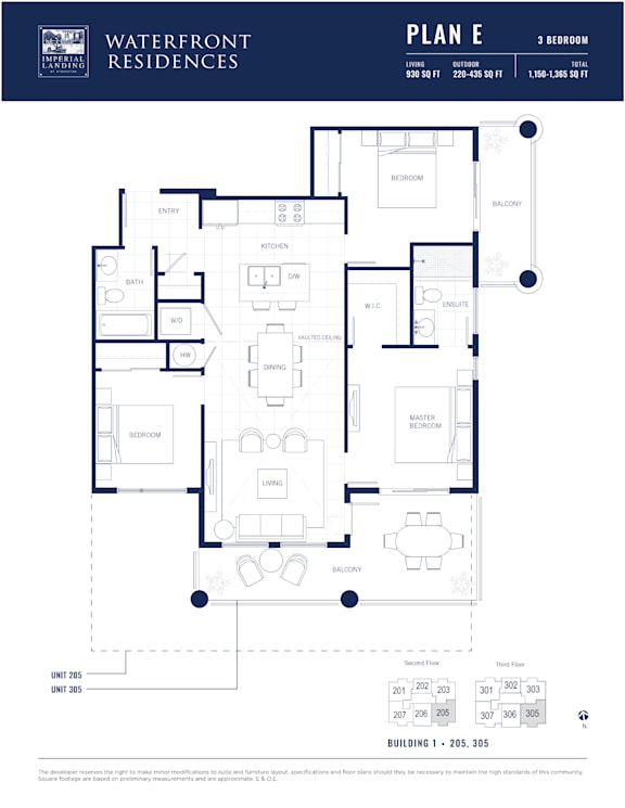 A floor plan for a 3 bedroom apartment at Waterfront Residences.