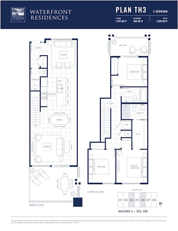 A floor plan for a 3 bedroom apartment at Waterfront Residences.