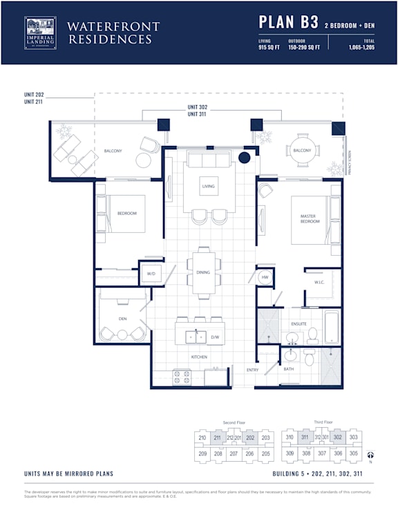 A floor plan for a residence with a living room, dining room, kitchen, and two bathrooms.