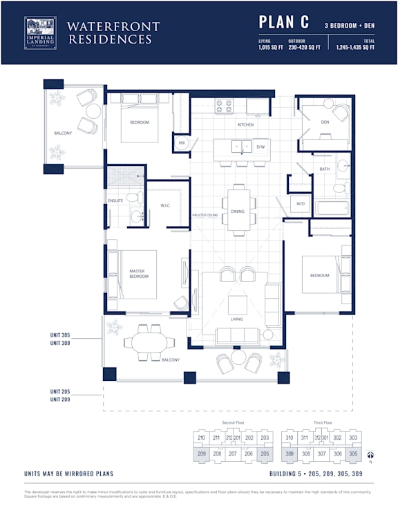 A floor plan for a building with 3 bedrooms and 2 bathrooms.