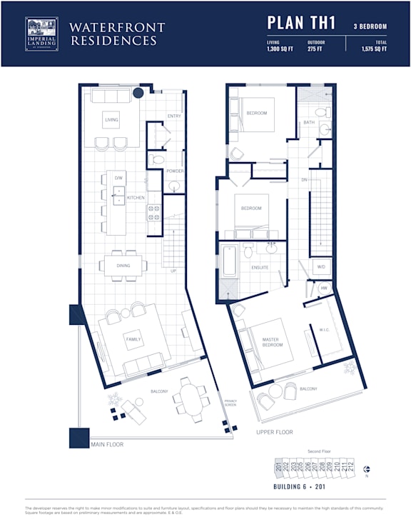 A floor plan for a 3 bedroom apartment at Waterfront Residences.
