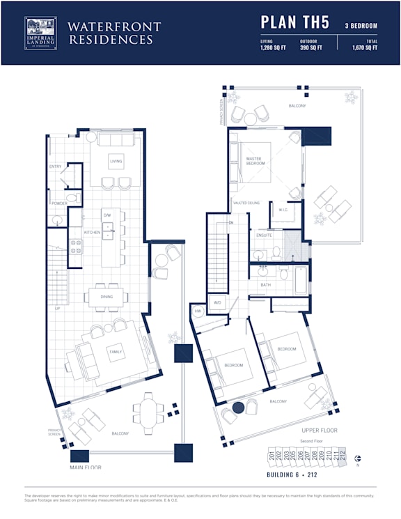 A floor plan for a 3 bedroom apartment at Waterfront Residences.