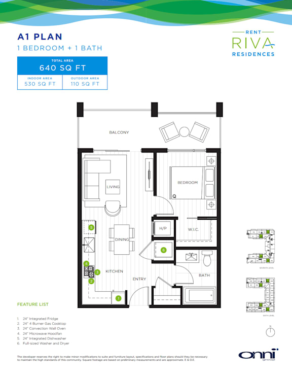 A floor plan for an apartment with one bedroom and one bath.