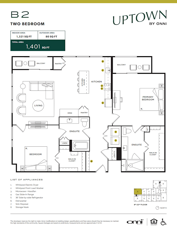 Floor Plan  A floor plan for a two bedroom apartment by Uptown by Onni.