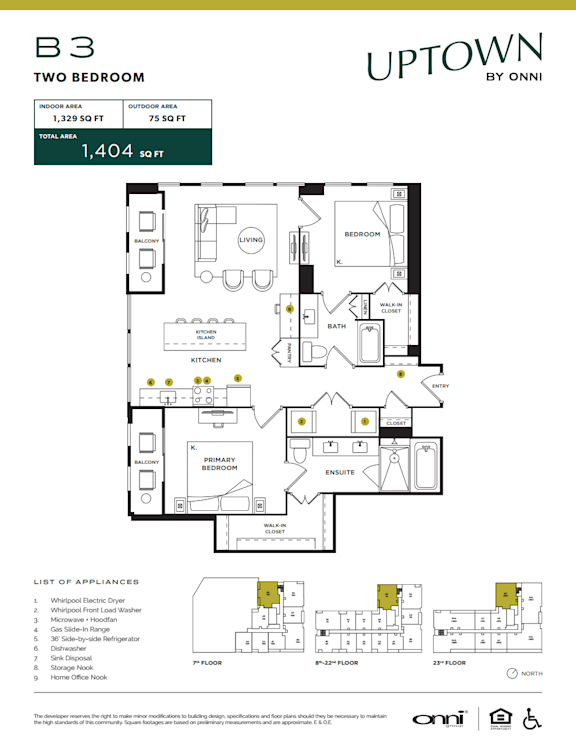 Floor Plan  A floor plan for a two bedroom apartment by Uptown by Onni.