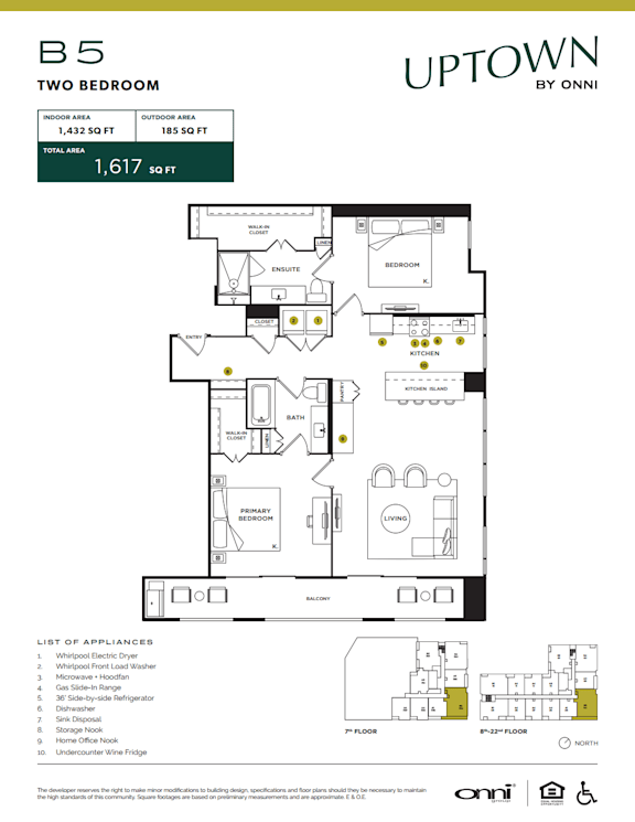 Floor Plan  A floor plan for a two bedroom apartment by Uptown by Onni.