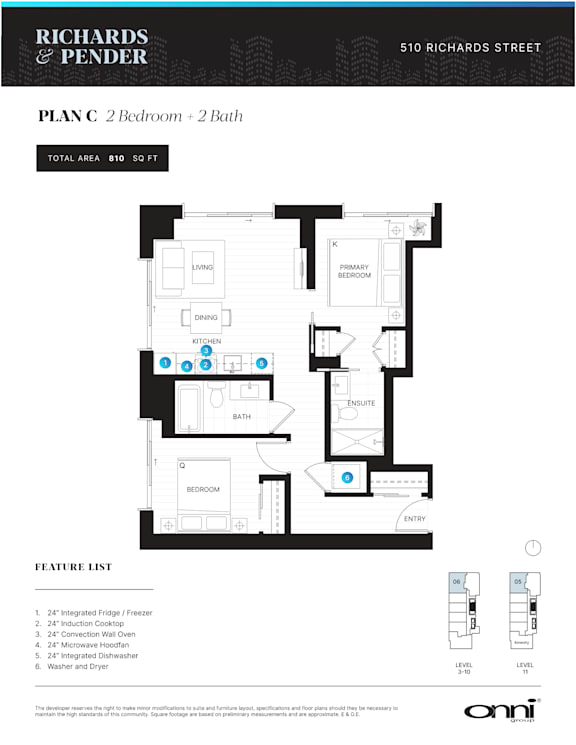 A floor plan for a 2 bedroom, 2 bath apartment at Richards & Pender.