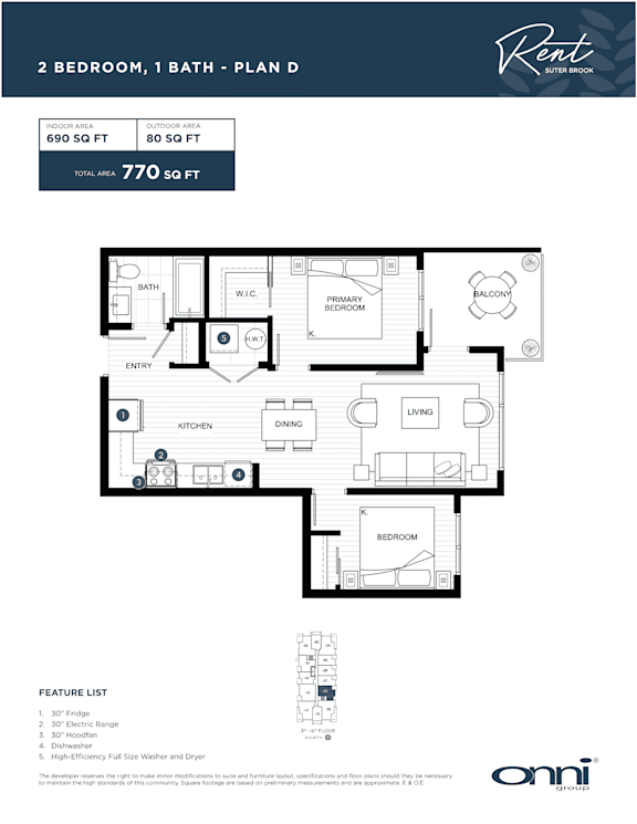 A floor plan for a rental property with two bedrooms and one bath.