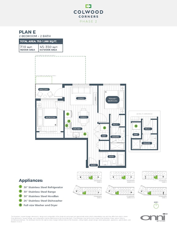 A floor plan for a 2 bedroom, 2 bathroom apartment with a total area of 765.166 square feet.