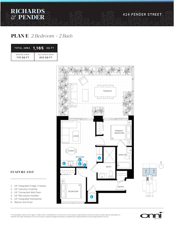 A floor plan for a 2 bedroom, 2 bath apartment at Richards & Pender.