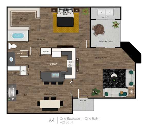 1Bed 1Bath C Floor Plan at Montelano Apartments, Phoenix, AZ, 85021
