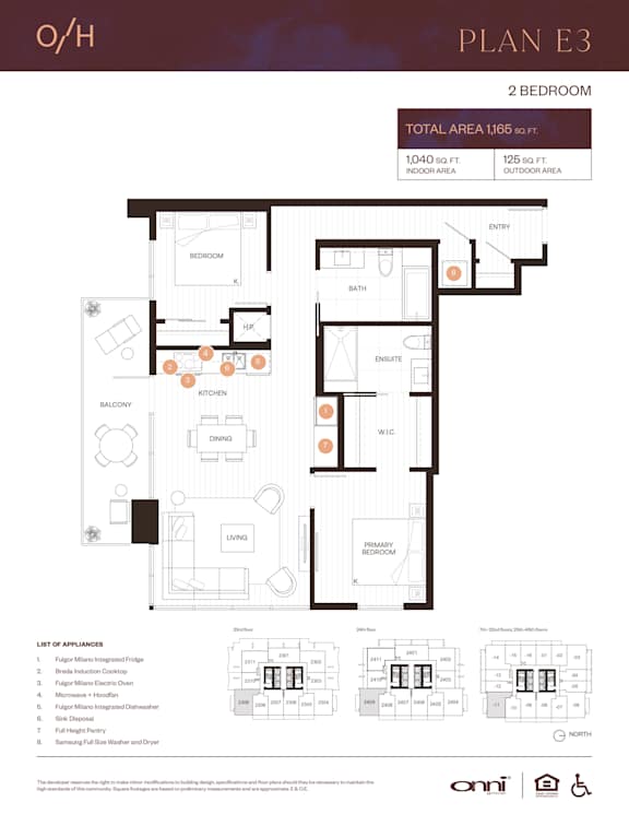 A floor plan for Plan E3, a 2 bedroom apartment, is displayed.