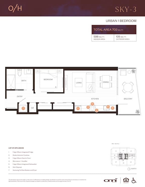 A floor plan for an apartment in the Sky-3 building.