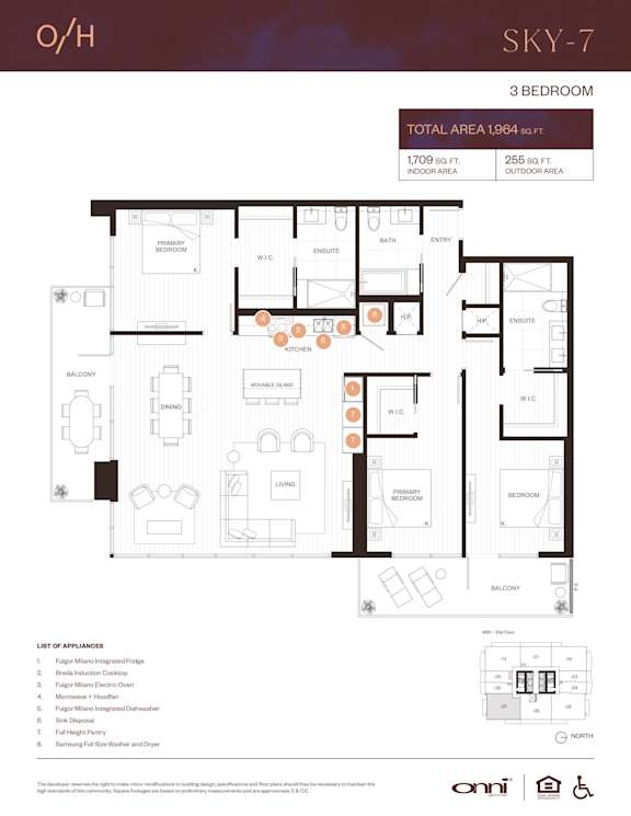 A floor plan for an apartment in the Sky-7 building.