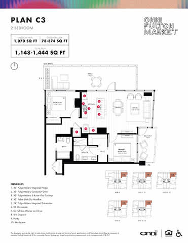 A floor plan for Plan C3, a 2 bedroom apartment, is displayed with a total area of 1,148-1,444 square feet.