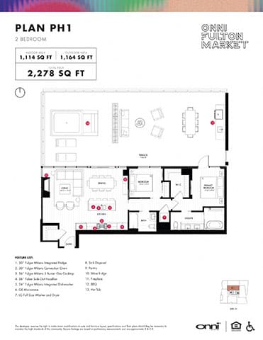 A floor plan for a two bedroom apartment is shown with a total area of 2,278 square feet.