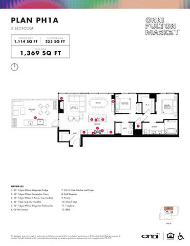 A floor plan for a 2 bedroom apartment at the Onni Pulton Market.