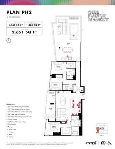 A floor plan for a 3 bedroom apartment is shown, with a total area of 2,651 square feet.