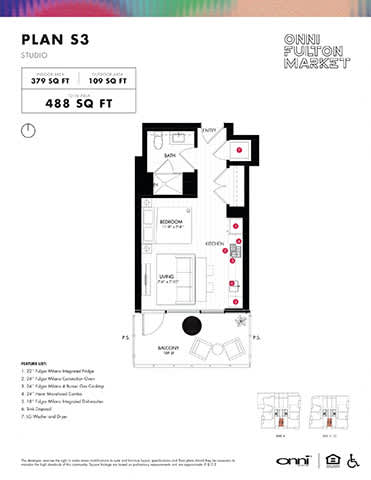 A floor plan for Plan 53 at ONNI PULTON MARKET shows a layout of 488 square feet.