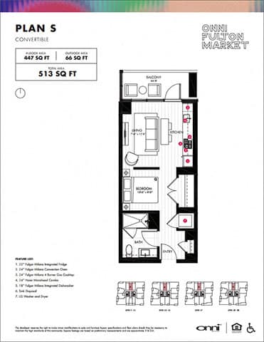 Floor Plan  A floor plan for a 513 square foot home with a kitchen, living room, and two bedrooms.