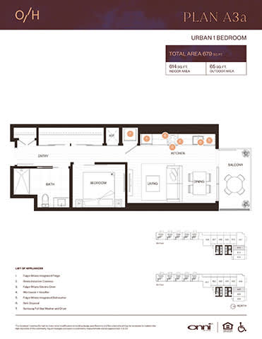 A floor plan for an urban 1 bedroom apartment.