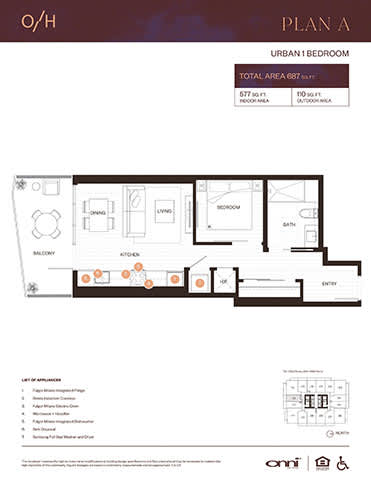 A floor plan for an urban 1 bedroom apartment.