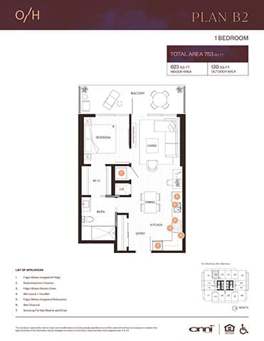 A floor plan for Plan B2, a one bedroom apartment, is displayed.