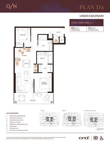 A floor plan for an Urban 2 Bedroom apartment with a total area of 992 square feet.