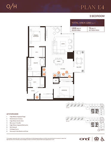 A floor plan for Plan E4, a 2 bedroom apartment, is displayed.