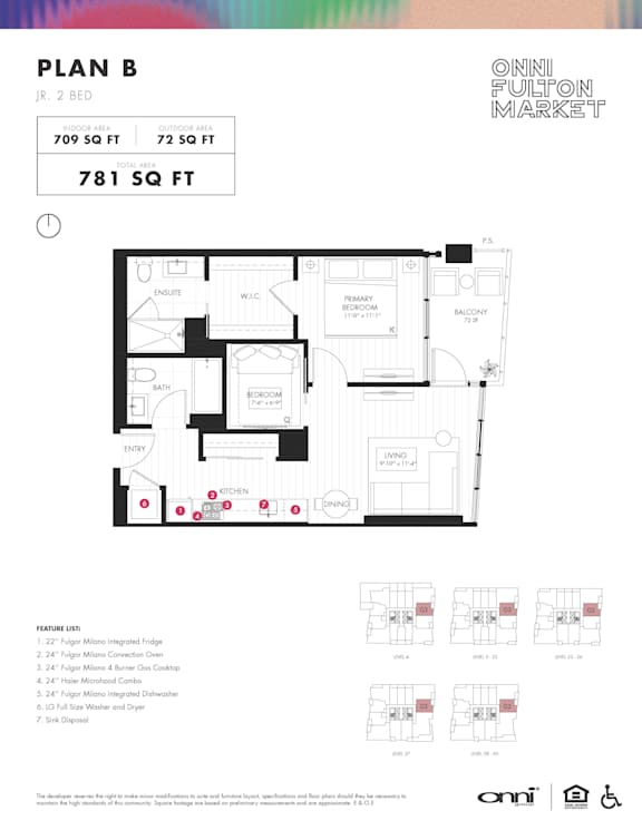 One bedroom 1 bath floorplan at Onni Fulton Market Apartments, Chicago, Illinois