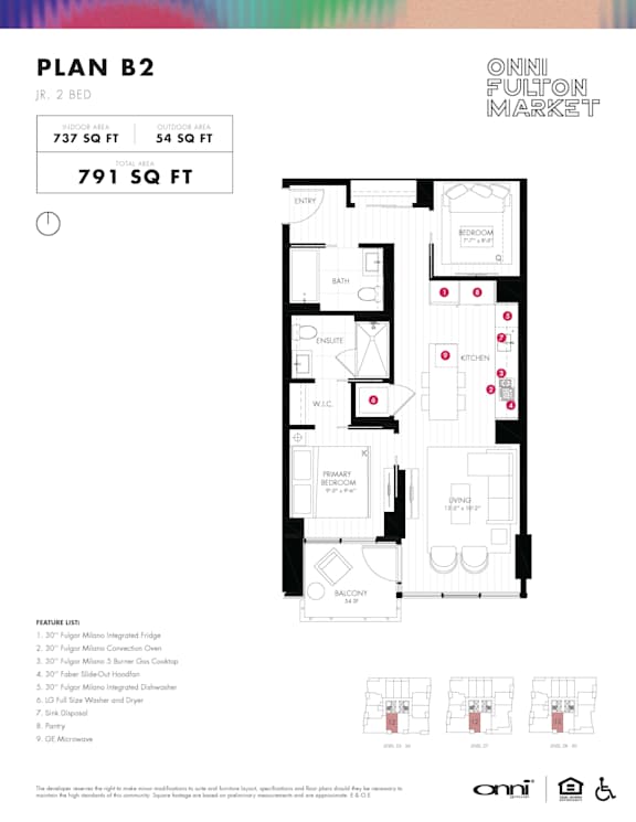 1 bedroom one bathroom floorplan at Onni Fulton Market Apartments, Illinois