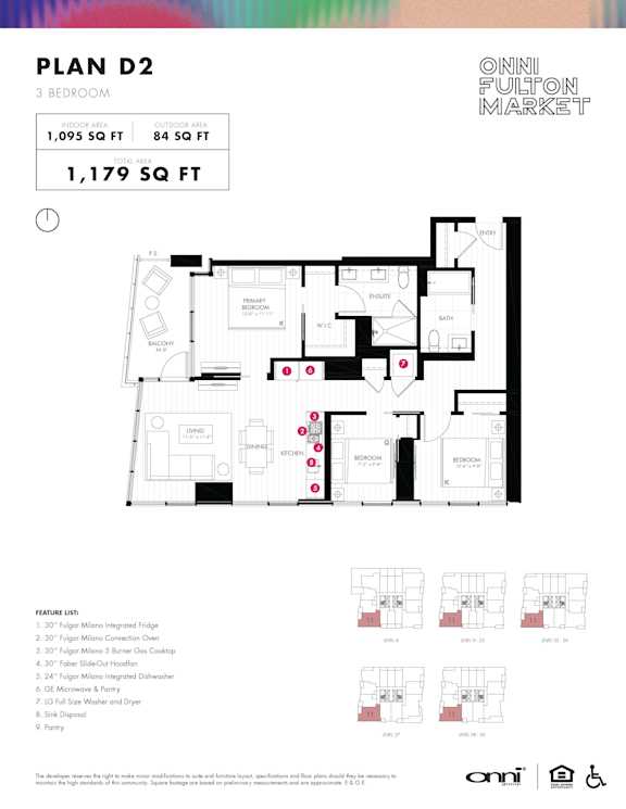 3 bed 2 bath floorplan at Onni Fulton Market Apartments, Chicago, IL 60661