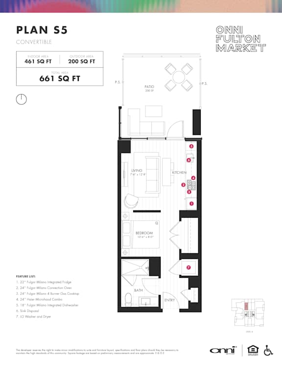 Convertible floor plan with balcony at Onni Fulton Market in Chicago