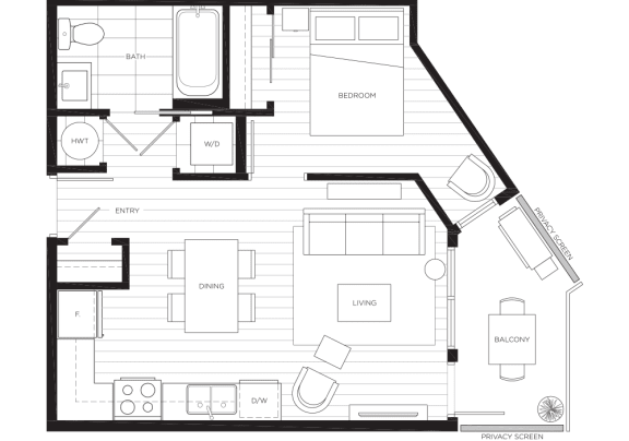 a floor plan of a small apartment with a bedroom and a living room