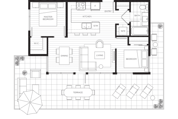 a floor plan of a house with many windows and a patio