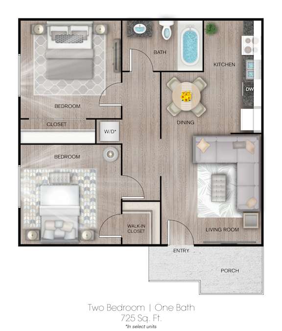 2Bed 1Bath Floor Plan at The Hamptons Apartments, Arizona, 85204