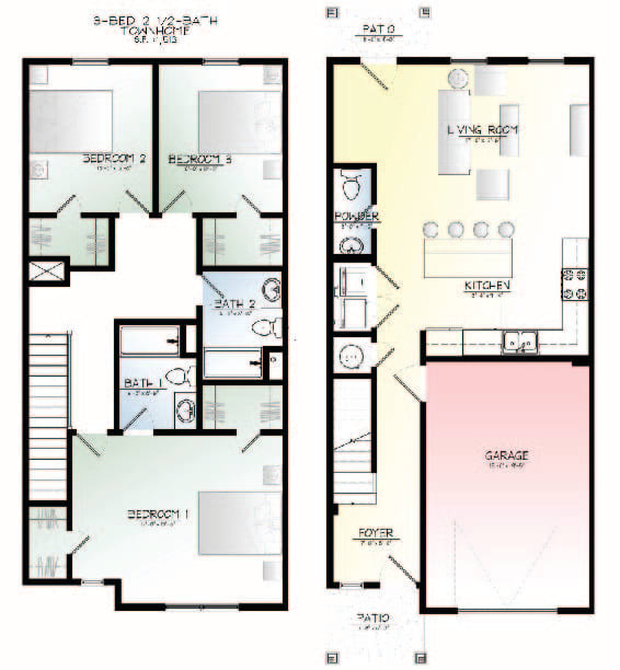 Three Bedroom Townhome Attached Garage