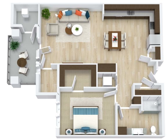 3D floor plan for 1 Bedroom, 1 Bathroom Apartment as Aspen Ridge
