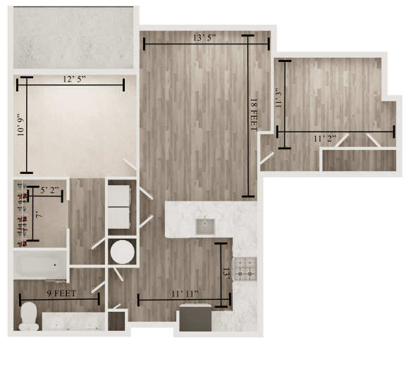one bedroom one bath floor plan G at The Apex at CityPlace, Overland Park, Kansas
