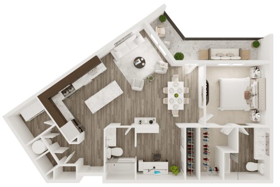 one bedroom 2 bath floor plan D at The Apex at CityPlace, Overland Park, KS, 66210