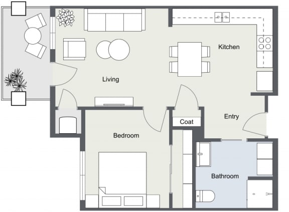 2D floor plan for 1 Bedroom, 1 Bathroom Apartment as Aspen Ridge