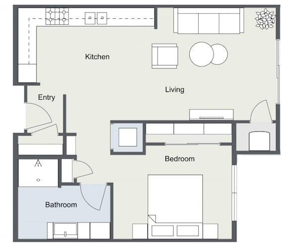 2D Floor plan of 1 Bedroom 1 Bathroom Apartment at Aspen Ridge