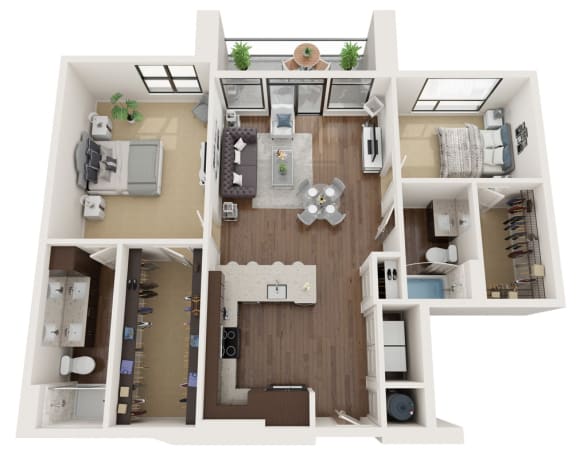 2 bedroom 2 bathroom Floor plan A at The Residences at Galleria, Kansas